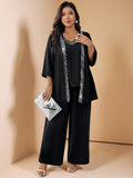 Set da 3 pezzi: top senza maniche con patchwork di paillettes, giacca a 3/4 e pantaloni