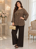 Set elegante da donna taglie forti con paillettes per feste, abbigliamento invernale, completo elegante da con paillettes, top scintillante per l'autunno