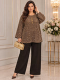 Set elegante da donna taglie forti con paillettes per feste, abbigliamento invernale, completo elegante da con paillettes, top scintillante per l'autunno