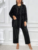 Taglie Forti con stampa floreale aperto davanti Cappotto & Pantaloni & Canotta