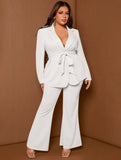 Taglie Forti colletto a risvolto con cintura Blazer & Pantaloni svasati