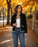 Giacca casual a doppio petto con collo a bavero e maniche lunghe, per donne taglie forti, adatta all'autunno