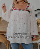 Camicia bohémien ricamata con fiori, taglie comode, per l'autunno