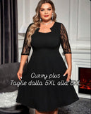 Vestito elegante di colore solido con inserti in pizzo, taglie comode.