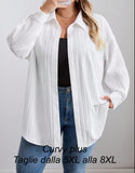 Blusa larga, casual, a maniche lunghe, con texture bianca, per l'autunno, taglie oversize