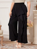 Pantaloni Plus Size A Patchwork E Orlo A Volant Di Colore Solido Per Donne
