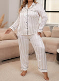 Taglie Forti Set pigiama righe jacquard bordo a contrasto in raso