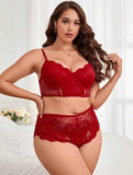 Taglie Forti Set lingerie pizzo floreale con ferretto