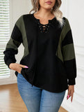 Taglie Forti Maglione color block con lacci frontale