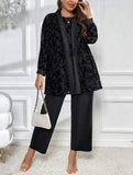 Taglie Forti con stampa floreale aperto davanti Cappotto & Pantaloni & Canotta