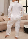 Taglie Forti Set pigiama righe jacquard bordo a contrasto in raso