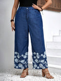 Taglie Forti Jeans con stampa floreale gamba ampia