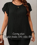 Camicia casual da donna taglie forti, a maniche corte con volant, dal collo tondo, in tinta unita, per l'estate