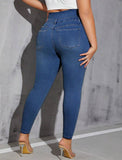 Jeans Skinny Strappati A Vita Alta Per Donne Di Taglia Forte