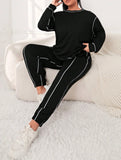 Set Di Abbigliamento Sportivo Da Donna Taglie Forti Casual Con Blocchi Di Colore E Finiture A Contrasto