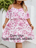 Abito da vacanza con stampa floreale, senza spalline, a maniche corte, per taglie forti, adatto per vacanze al mare/in campagna, outfit da spiaggia