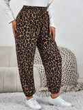 Taglie Forti Pantaloni con stampa leopardo con coulisse a vita