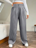 Taglie Forti Pantaloni suit a righe tasca inclinata gamba ampia