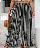 Pantaloni larghi casual, vita elastica, a righe, per donne taglie forti