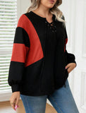 Taglie Forti Maglione color block con lacci frontale