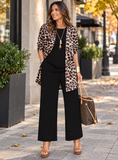 Set elegante da 3 pezzi con stampa leopardata alla moda per donne taglie forti, per vacanze