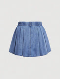 Taglie Forti Gonna in denim vita alta plissettato