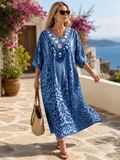 Abito lungo elegante e casual da donna taglie forti con stampa leopardata stile bohémien