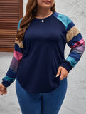 T-shirt Manica Raglan Semplice A Blocchi Di Colore Casual Taglie Forti