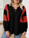 Taglie Forti Maglione color block con lacci frontale