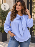 Camicia  a maniche lunghe da donna taglie forti, scollo rotondo, motivo a righe e tie-dye