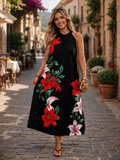 Abito casual con stampa floreale e collo a canottiera, taglie comode