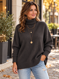 Maglione a collo alto da donna taglie forti, top in maglia pullover a maniche lunghe di colore unito