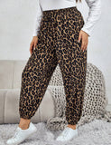 Taglie Forti Pantaloni con stampa leopardo con coulisse a vita