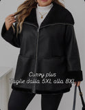 Giacca casual in pile con zip frontale e tasche, taglia oversize, Giacca in pile nera taglia oversize