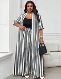 Set elegante in due pezzi composto da blusa con maniche lunghe e corte e gonna lunga, in tessuto intrecciato