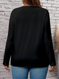 Maglietta nera casual e semplice, a maniche lunghe, con scollo a V e stampa a cuore, taglie comode