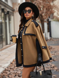 Giacca elegante con cappuccio in lana a colori a blocchi e maniche a raglan per donne taglie forti d'inverno