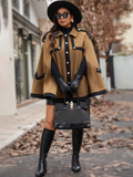 Giacca elegante con cappuccio in lana a colori a blocchi e maniche a raglan per donne taglie forti d'inverno