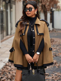 Giacca elegante con cappuccio in lana a colori a blocchi e maniche a raglan per donne taglie forti d'inverno