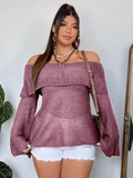 Maglione con spalle scoperte e maniche a campana, di colore unito, stile casual per l'autunno, taglie comode