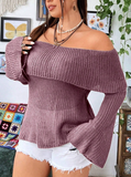 Maglione con spalle scoperte e maniche a campana, di colore unito, stile casual per l'autunno, taglie comode