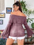 Maglione con spalle scoperte e maniche a campana, di colore unito, stile casual per l'autunno, taglie comode