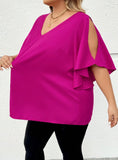 Camicia oversize con scollo a V, maniche a volant e spacco