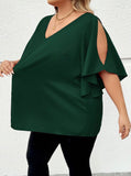 Camicia oversize con scollo a V, maniche a volant e spacco