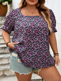 Camicia da donna con collo quadrato e maniche corte, a stampa integrale, stile bohémien