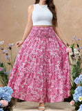 Gonna casual comoda e romantica con stampa floreale, stile da resort, di taglia grande