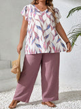 Set da 2 pezzi taglie forti , composto da camicia con stampa all-over e pantaloni tinta unita