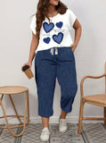 2 pezzi set Maglietta a maniche corte e pantaloni casual minimalisti con stampa a cuore e pipistrello
