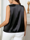 Top canotta elegante in tinta unita con inserti in rete, taglie comode