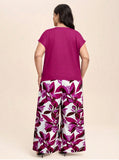 Set di top casual e pantaloni di colore unito con scollo a V per le donne, look estivo per vacanza